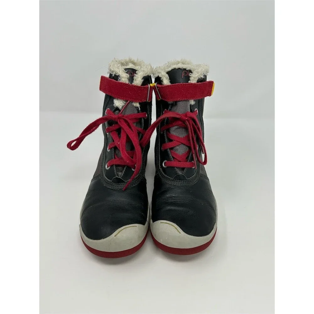 PLAE Noel Winter Snow Boots Unisex Kids Black Red Waterproof Faux Fur Size 4.5